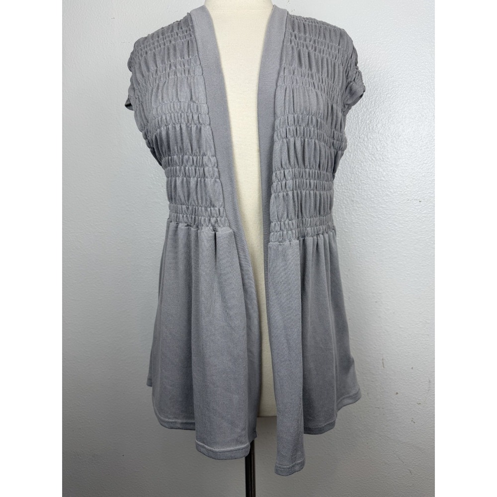 NWT & Defect LuLaRoe Gray Kaylin Short Sleeve Smocked Open Cardigan Size M
